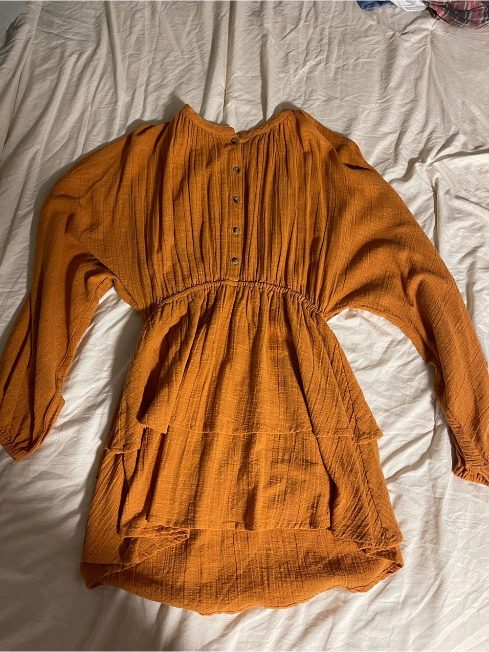 Amuse Society Long-Sleeve Tiered Dress in Burnt Orange